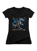 Black Robot Dragon Juniors V-Neck T-Shirt