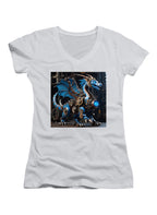 White Robot Dragon Juniors V-Neck T-Shirt