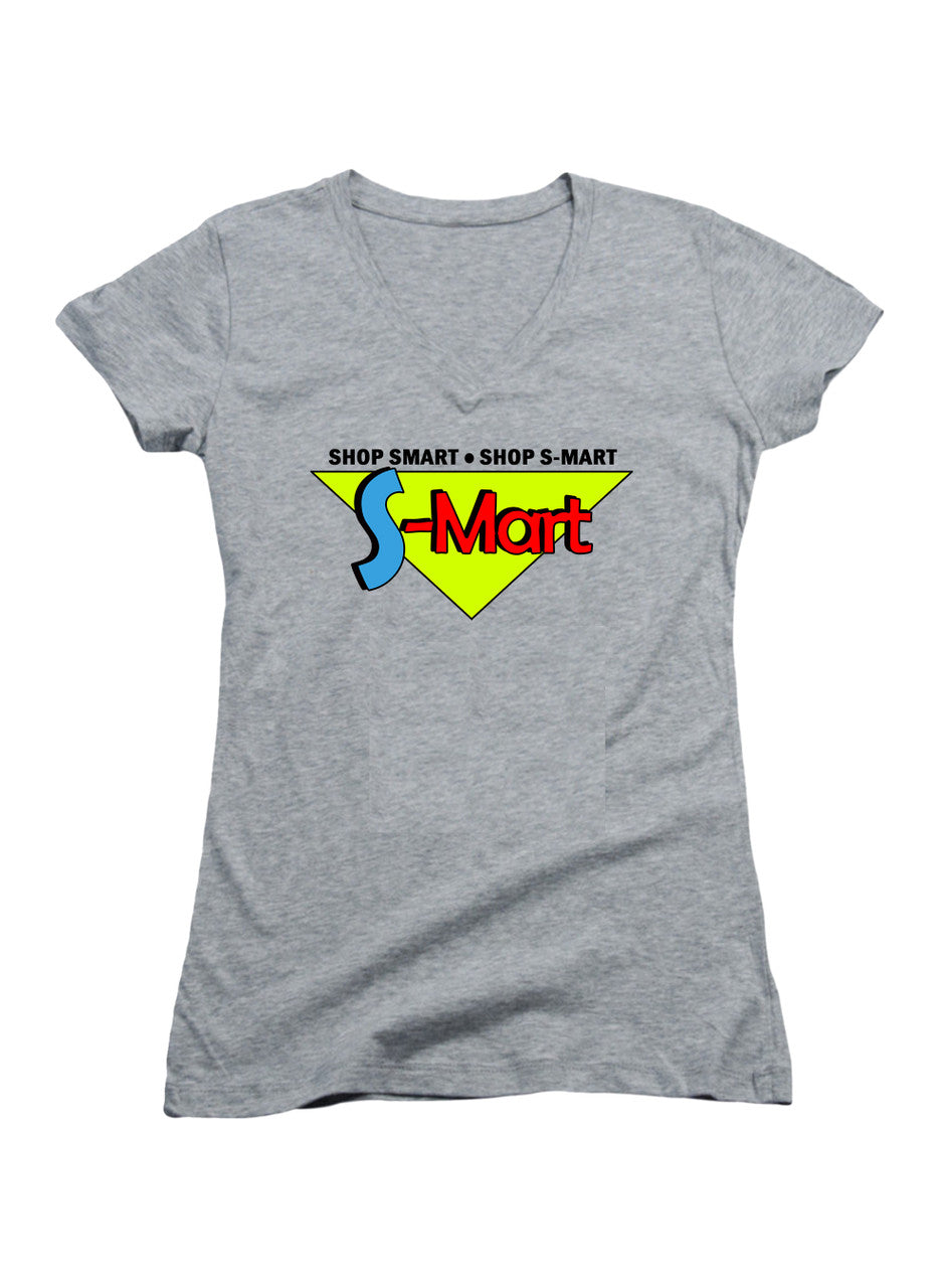 Gray S-Mart Logo Juniors V-Neck T-Shirt