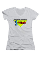 White S-Mart Logo Juniors V-Neck T-Shirt
