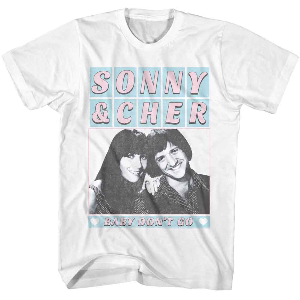 White Sonny and Cher t-shirt featuring a Baby Don't Go design