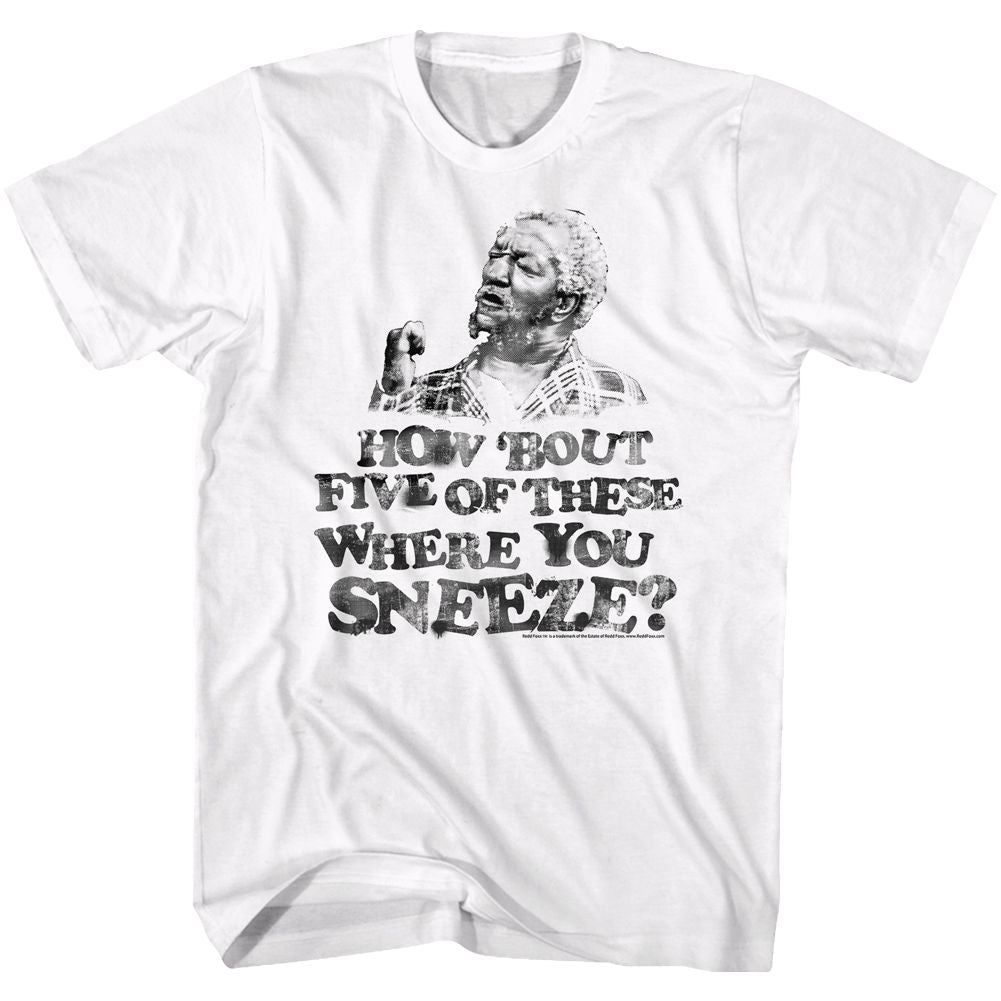 White Redd Foxx t-shirt featuring a Sneeze design