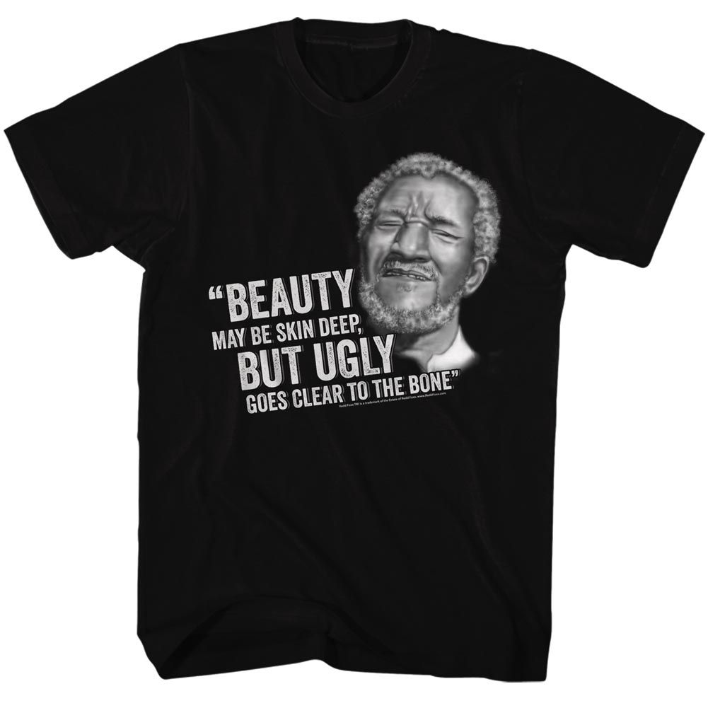 Black Redd Foxx t-shirt featuring a Beauty But Ugly design