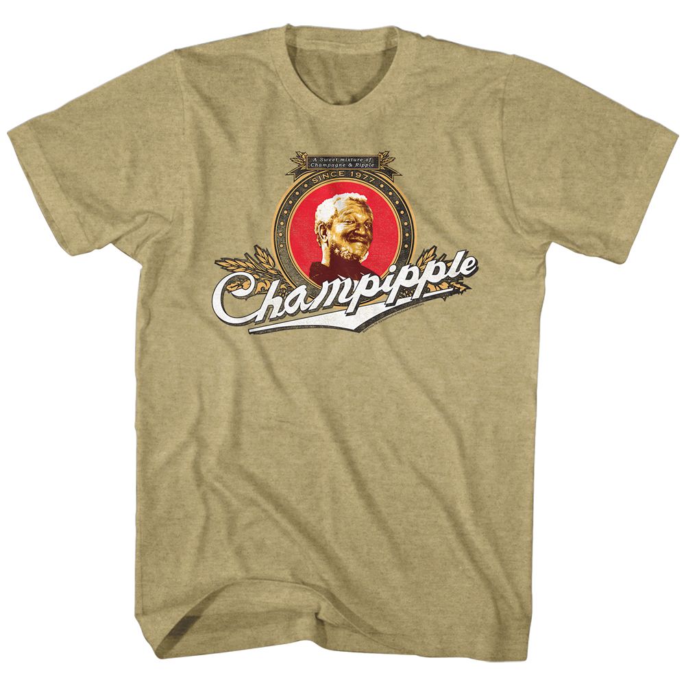 Khaki Heather Redd Foxx t-shirt featuring a Champipple design