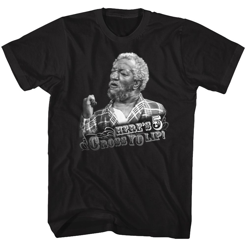Black Redd Foxx t-shirt featuring a Here's 5 design