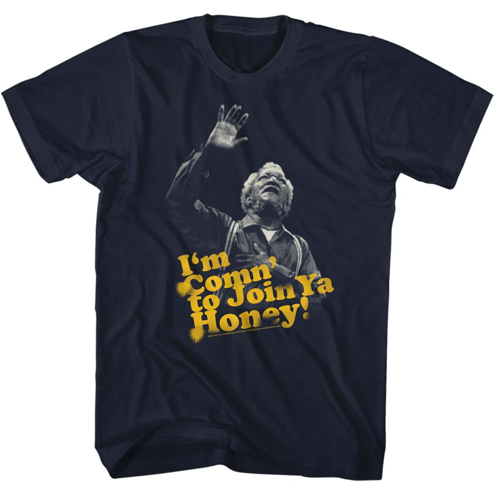 Navy Redd Foxx t-shirt featuring a Comn to Ya Honey design