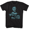 Black Redd Foxx t-shirt featuring a Just Dumb design