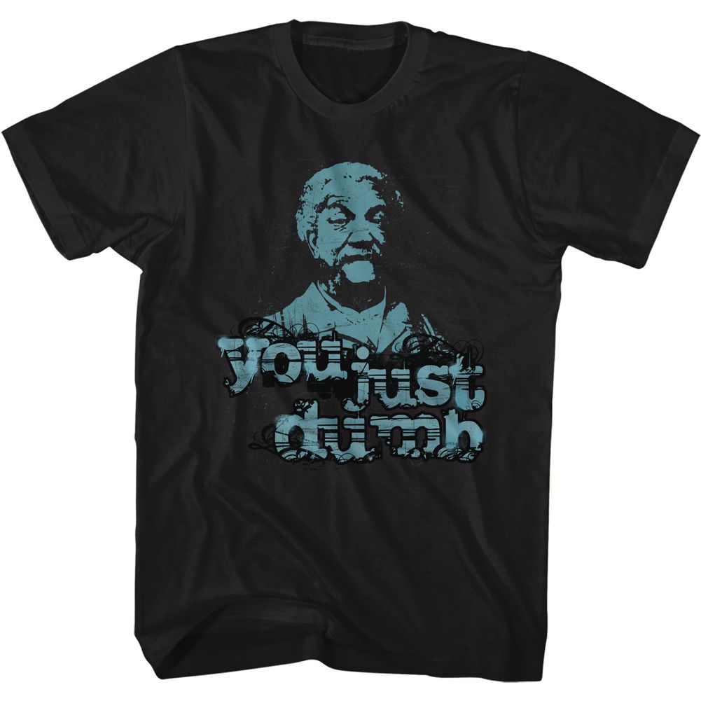 Black Redd Foxx t-shirt featuring a Just Dumb design