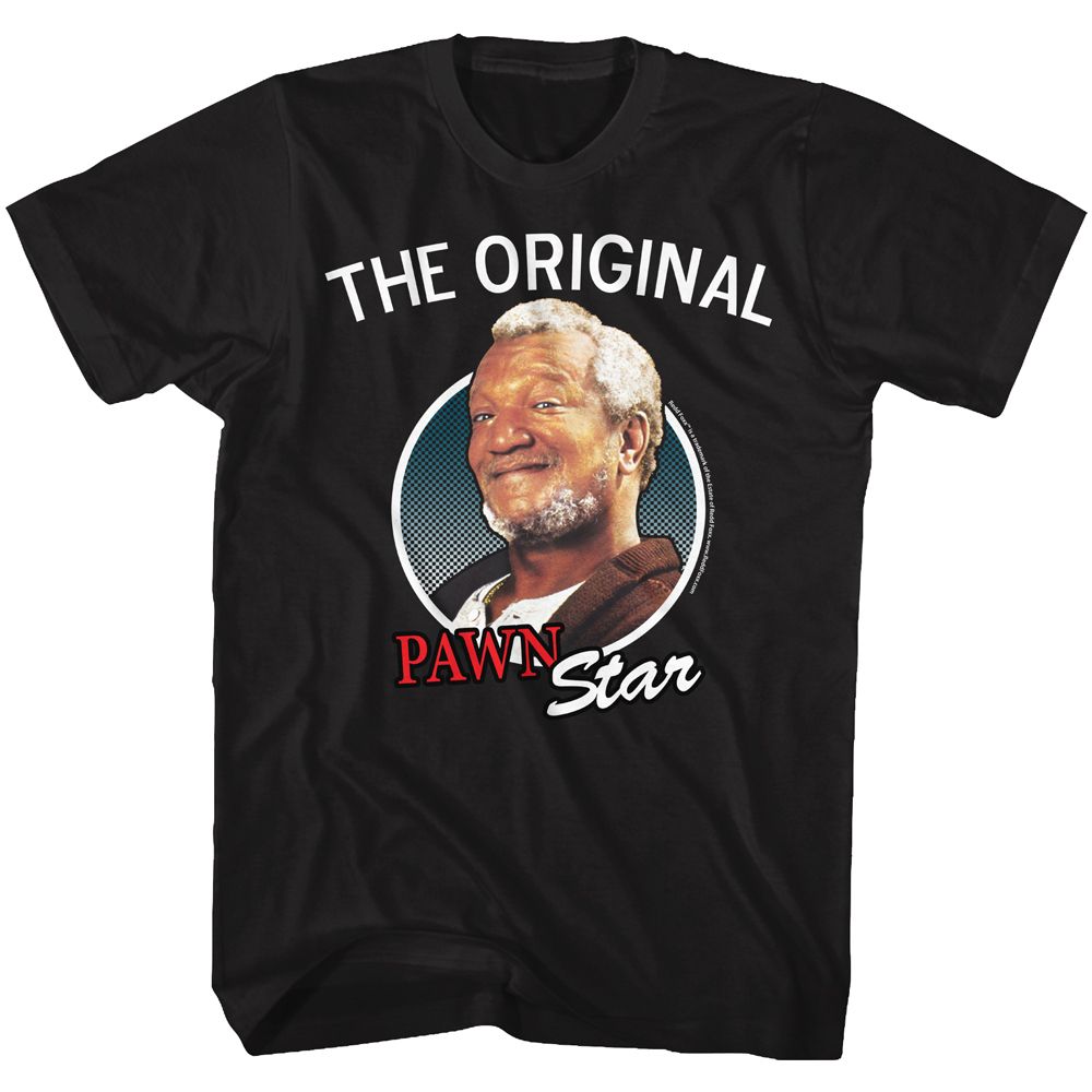 Black Redd Foxx t-shirt featuring a Pawn Star design
