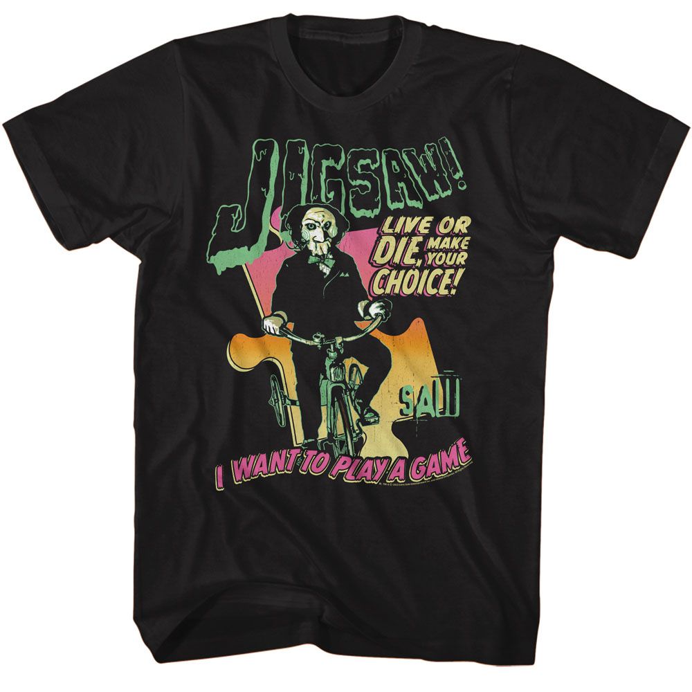 Black Saw t-shirt featuring a Giant Puzzle Piece design