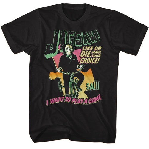 Black Saw t-shirt featuring a Giant Puzzle Piece design