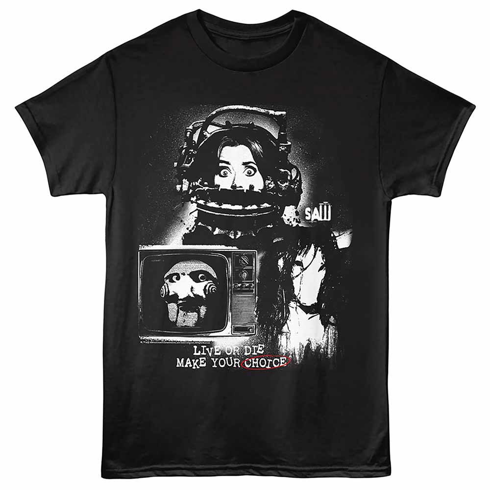 Black Saw t-shirt featuring a Choice design