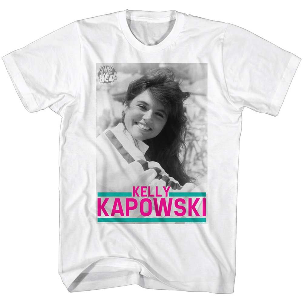 White Saved by the Bell t-shirt featuring a Kelly Kapowski design