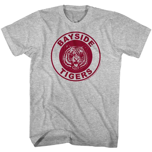Gray Heather Saved by the Bell t-shirt featuring a Bayside Tigers design