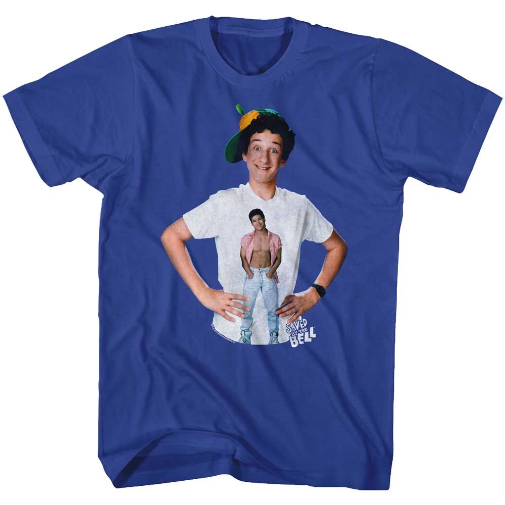 Royal Blue Saved by the Bell t-shirt featuring a Screech design