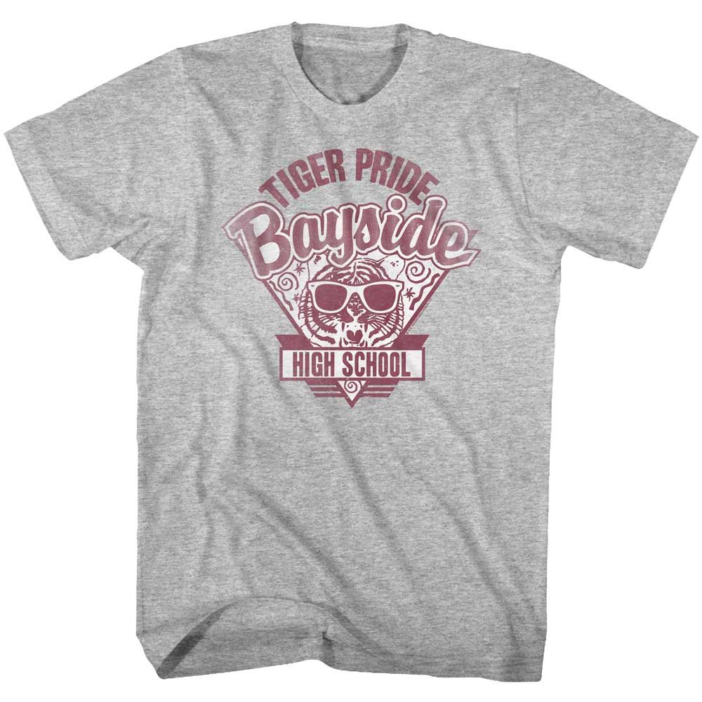 Gray Heather Saved by the Bell t-shirt featuring a Tiger Pride design