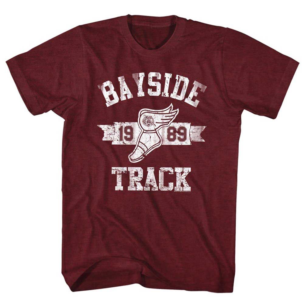 Vintage Maroon Heather Saved by the Bell t-shirt featuring a Bayside Track design