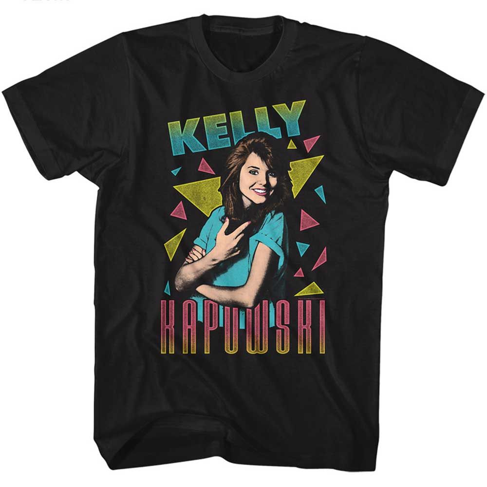 Black Saved by the Bell t-shirt featuring a Saved by the Bell Kelly Triangles design