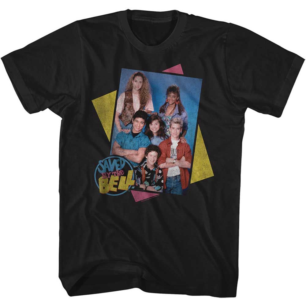 Black Saved by the Bell t-shirt featuring a Saved by the Bell Group Boxes design