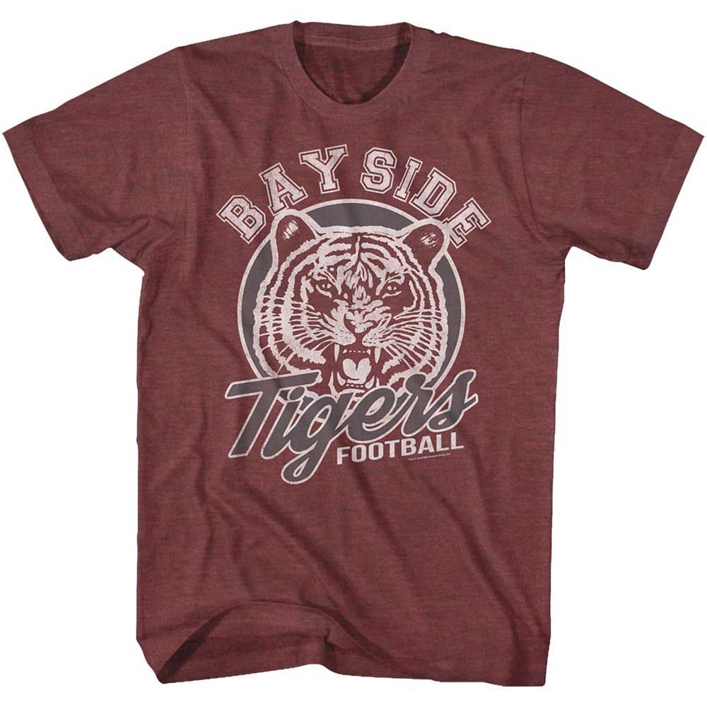 Vintage Maroon Heather Saved by the Bell t-shirt featuring a Tigers Football design