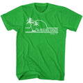 Kelly Green Saved by the Bell t-shirt featuring a Malibu Sands design
