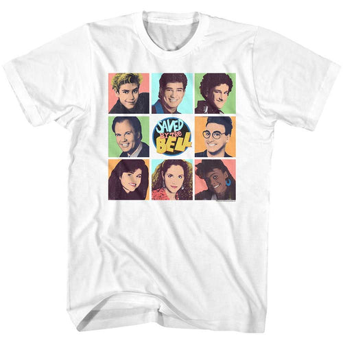 White Saved by the Bell t-shirt featuring a Saved by the Bell Savedbtb design