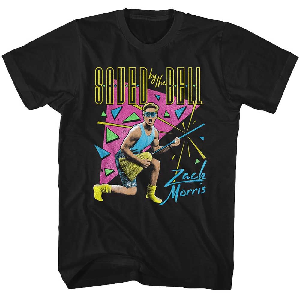 Black Saved by the Bell t-shirt featuring a Zack Splosion design