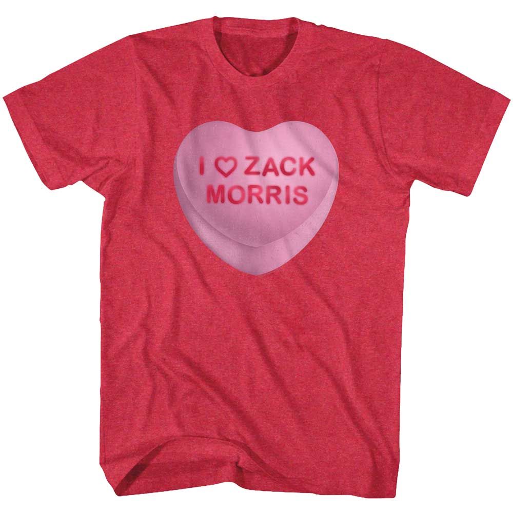Red Heather Saved by the Bell t-shirt featuring a Zack candy heart design