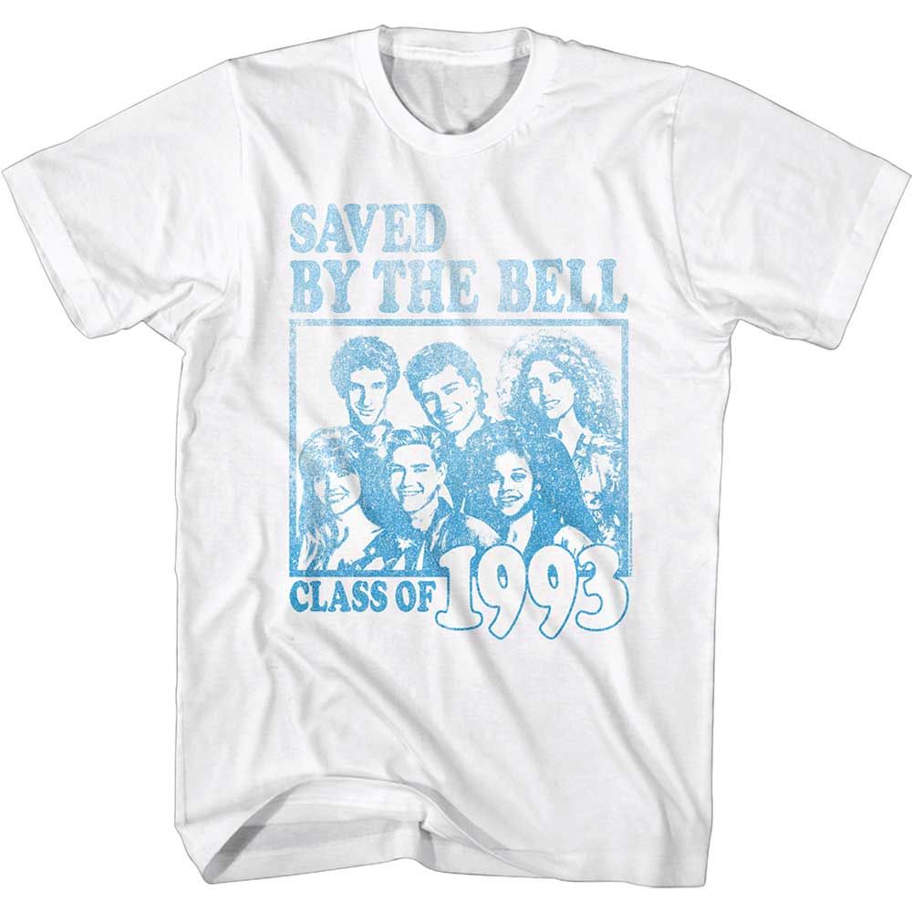 White Saved by the Bell t-shirt featuring a Saved by the Bell Faded Class of 93 design