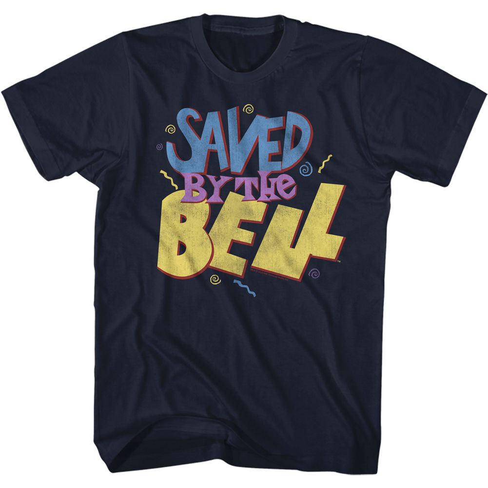 Navy Saved by the Bell t-shirt featuring a Saved by the Bell Faded Squiggles design