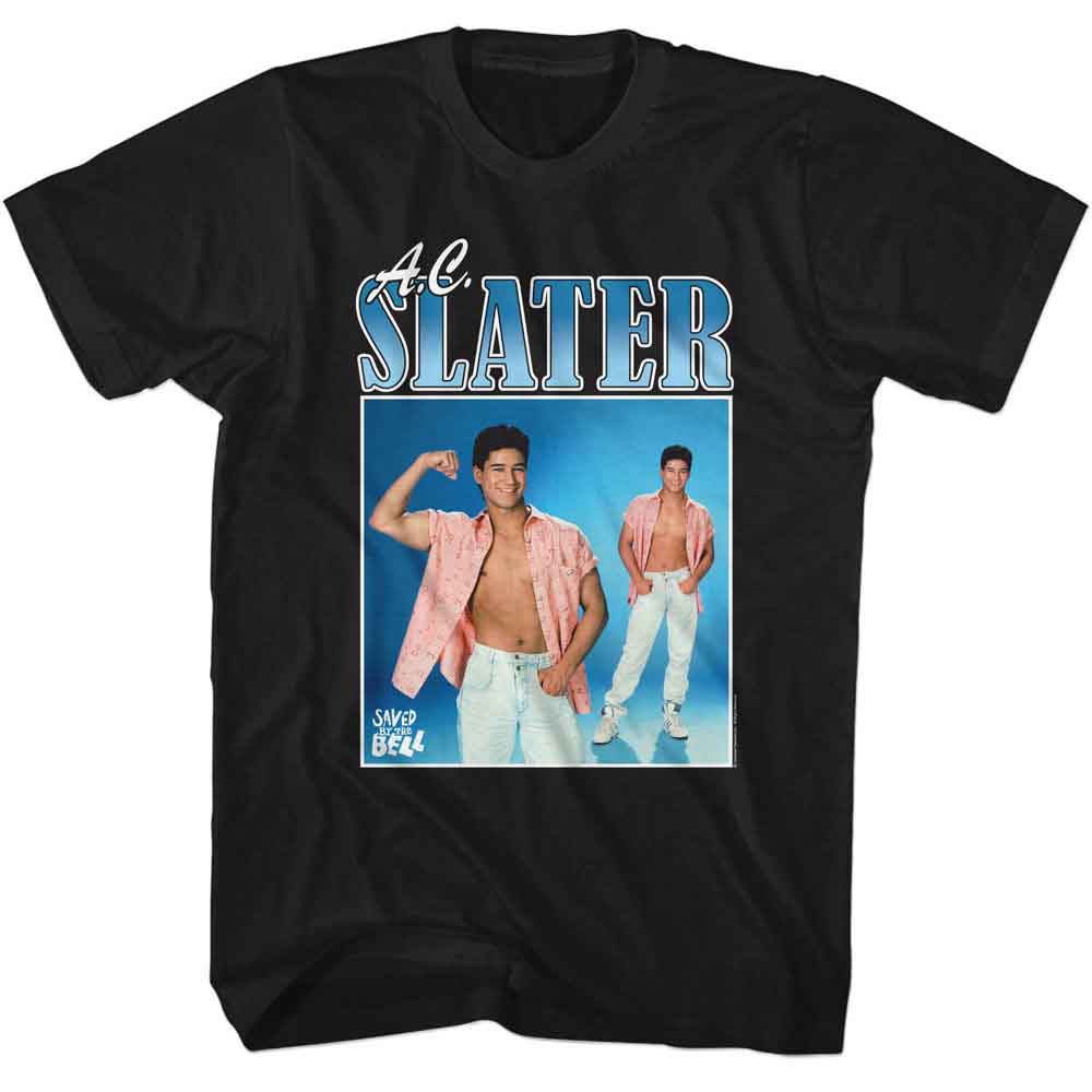 Black Saved by the Bell t-shirt featuring a Slater 90s design
