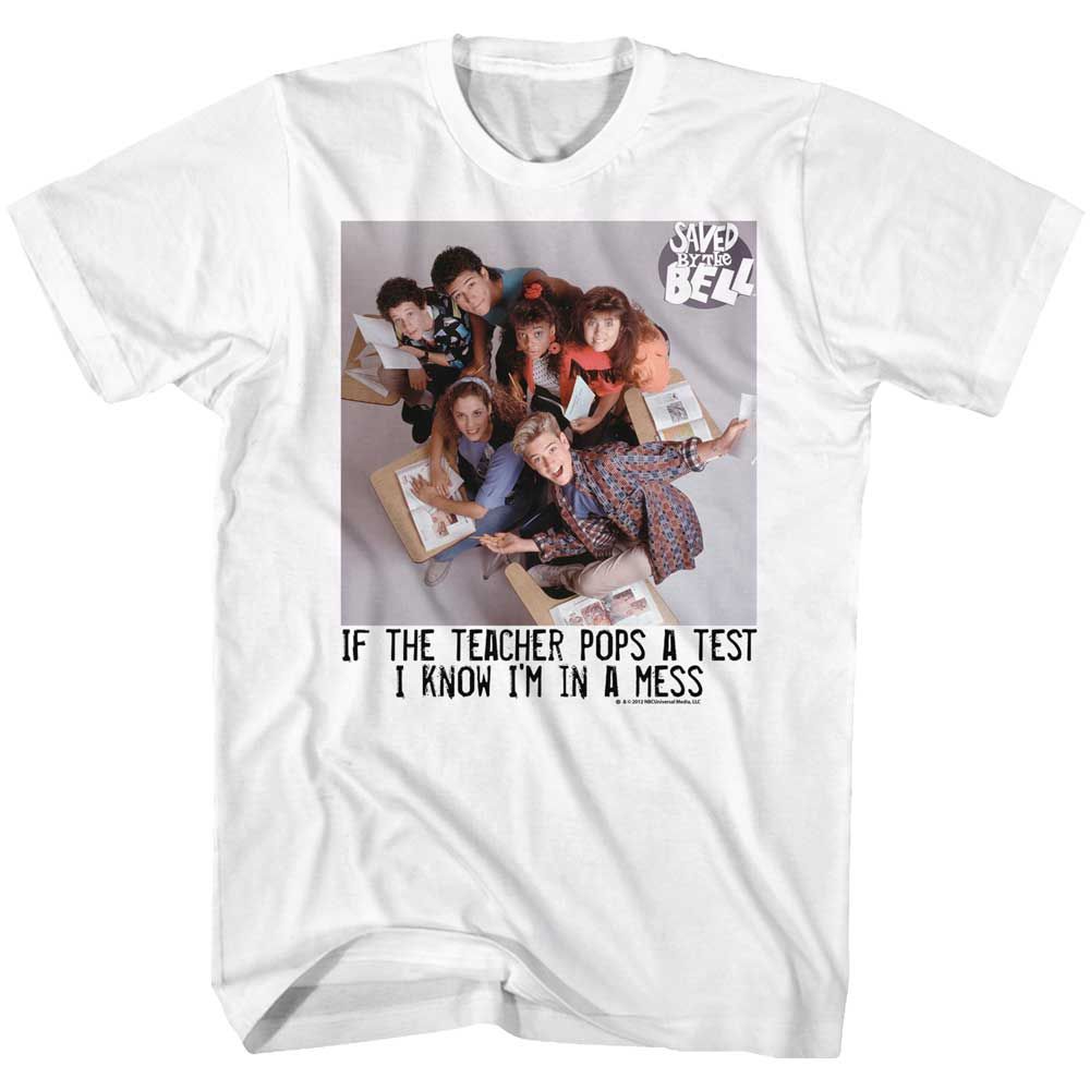 White Saved by the Bell t-shirt featuring a Saved by the Bell In a Mess design
