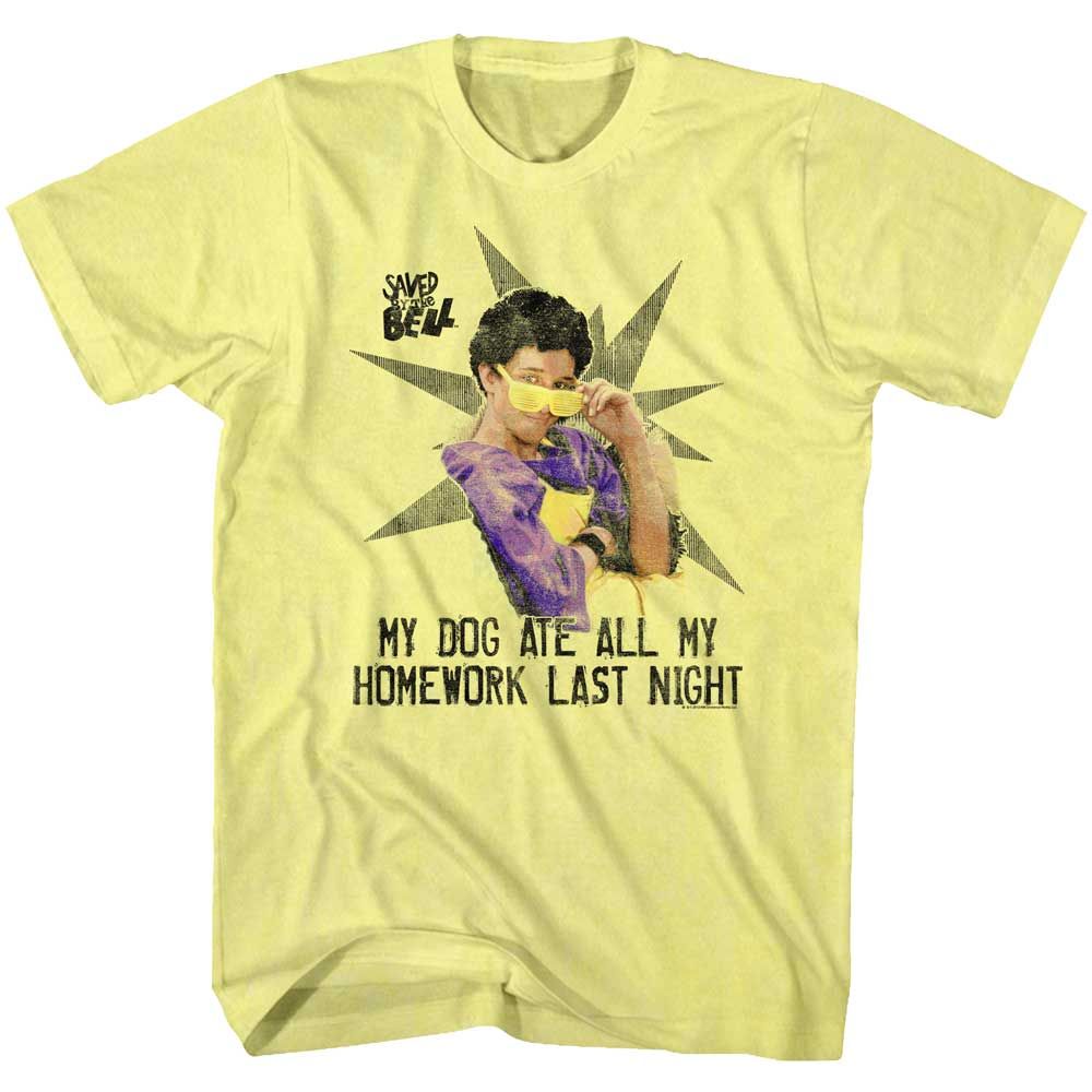 Yellow Heather Saved by the Bell t-shirt featuring a Saved by the Bell My Homework design