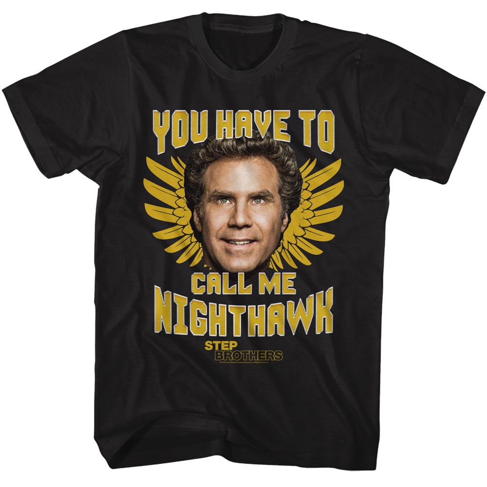 Black Step Brothers t-shirt featuring a Step Brothers Step Brothers Nighthawk design