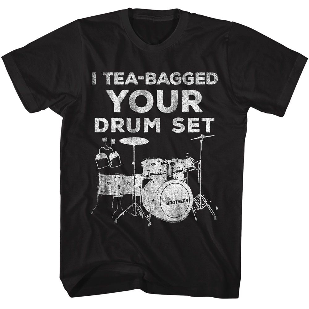 Black Step Brothers t-shirt featuring a Step Brothers Step Brothers Your Drum Set design