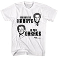 White Step Brothers t-shirt featuring a Step Brothers Step Brothers Wanna Do Karate design