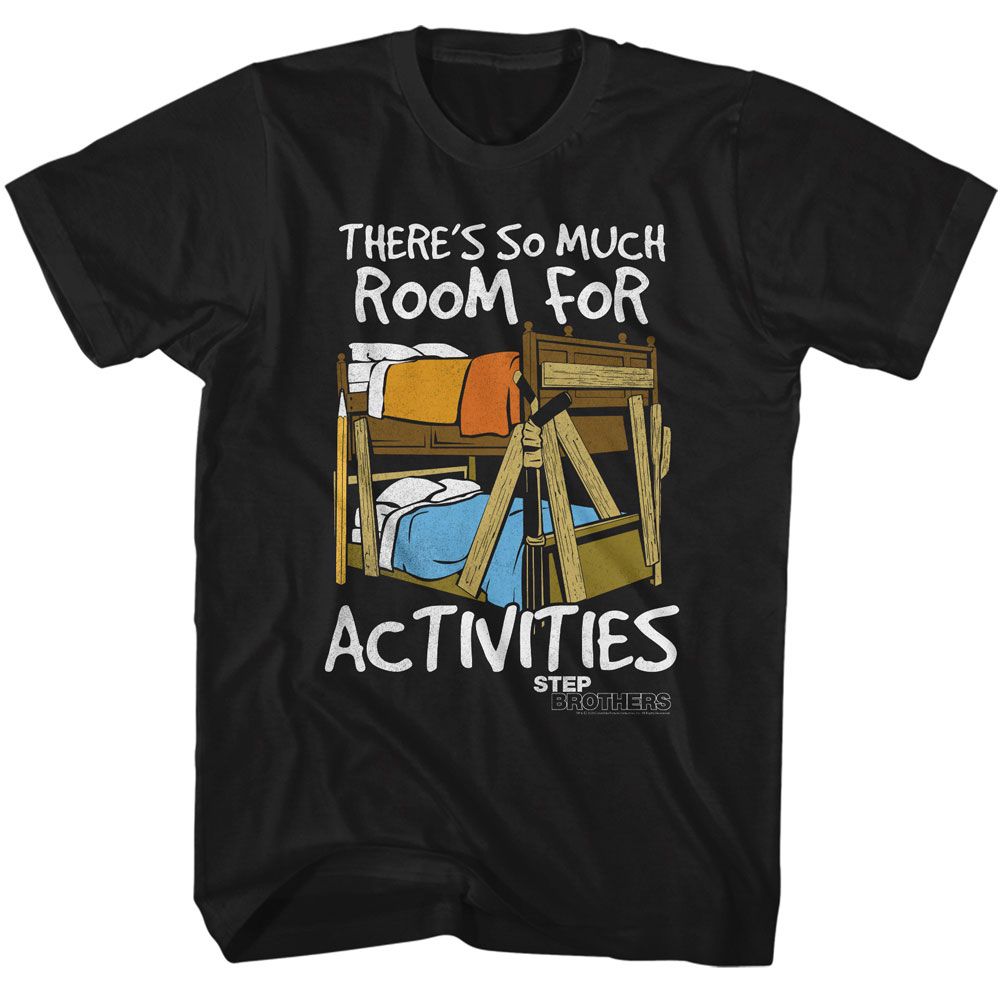 Black Step Brothers t-shirt featuring a Step Brothers Step Brothers Room for Activities design