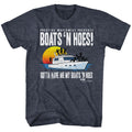 Navy Heather Step Brothers t-shirt featuring a Step Brothers Step Brothers Boat with Saucy Gals design
