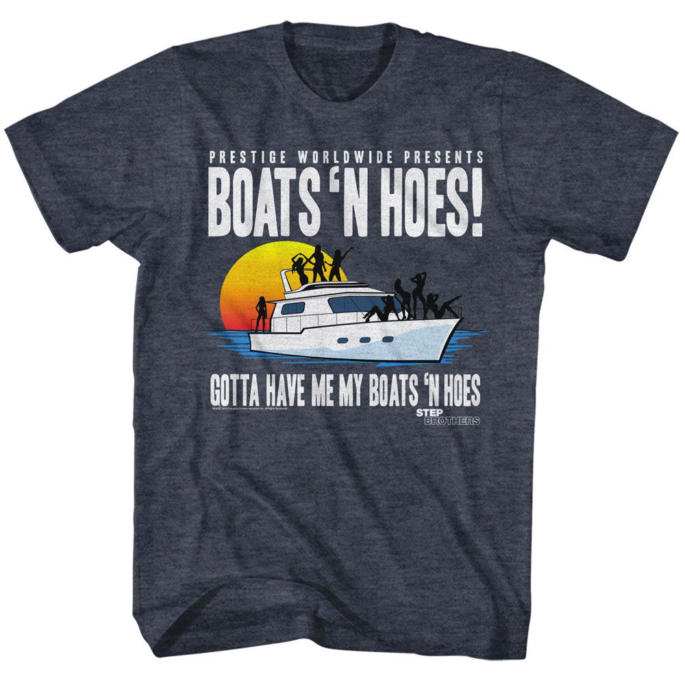 Navy Heather Step Brothers t-shirt featuring a Step Brothers Step Brothers Boat with Saucy Gals design