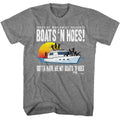 Graphite Heather Step Brothers t-shirt featuring a Step Brothers Step Brothers Boat with Saucy Gals design