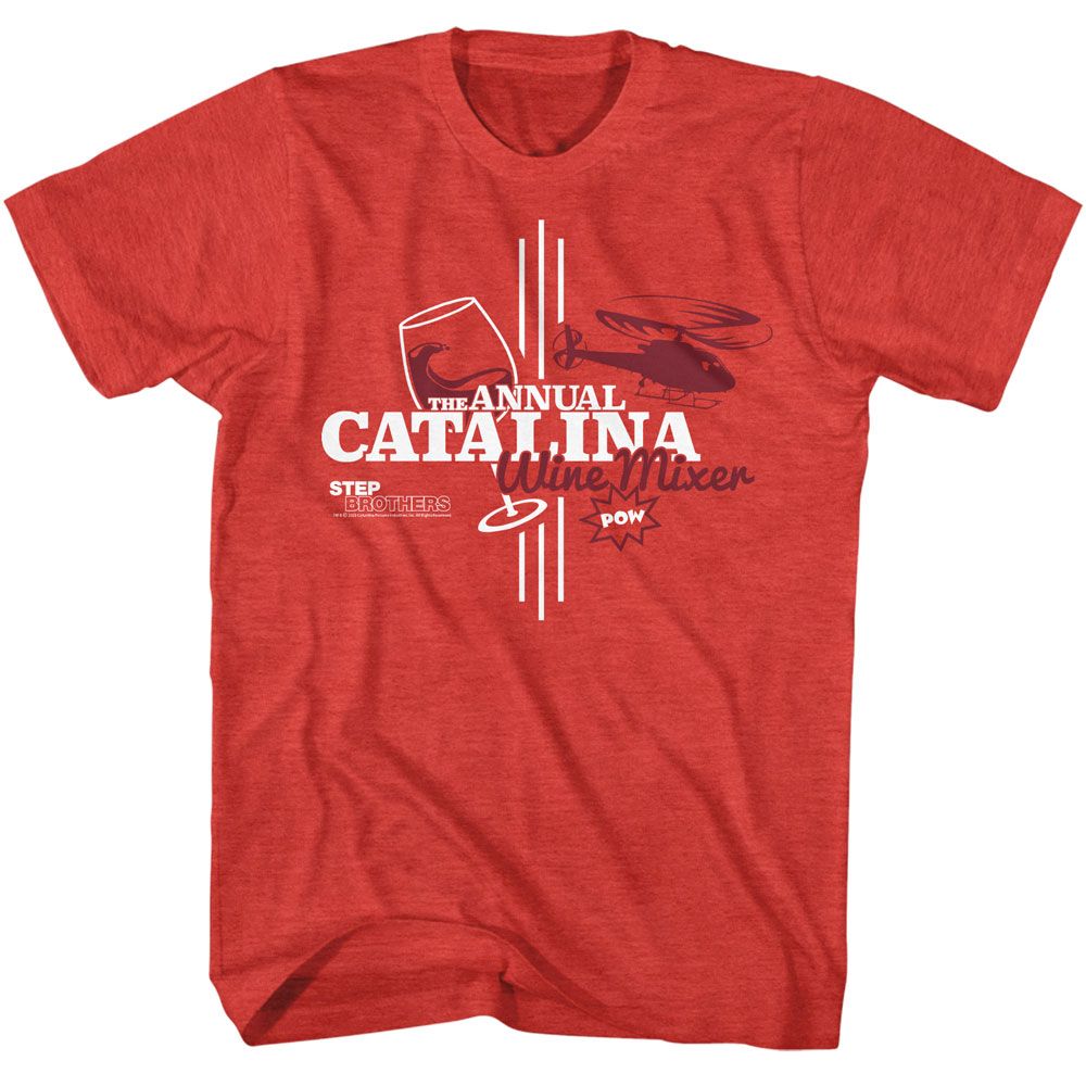 Red Heather Step Brothers t-shirt featuring a Step Brothers Step Brothers Wine Mixer Pow design