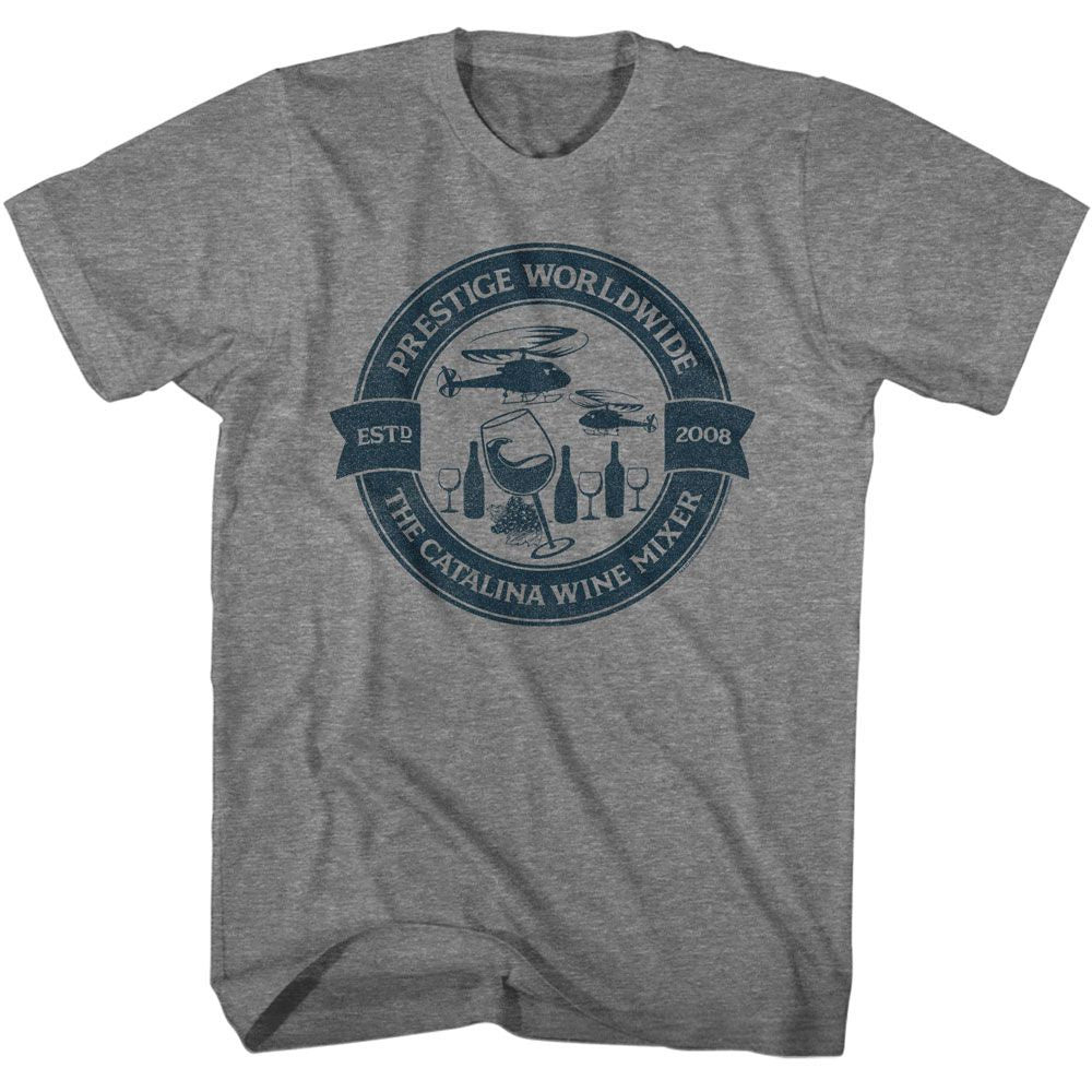 Graphite Heather Step Brothers t-shirt featuring a Catalina Wine Mixer circle design