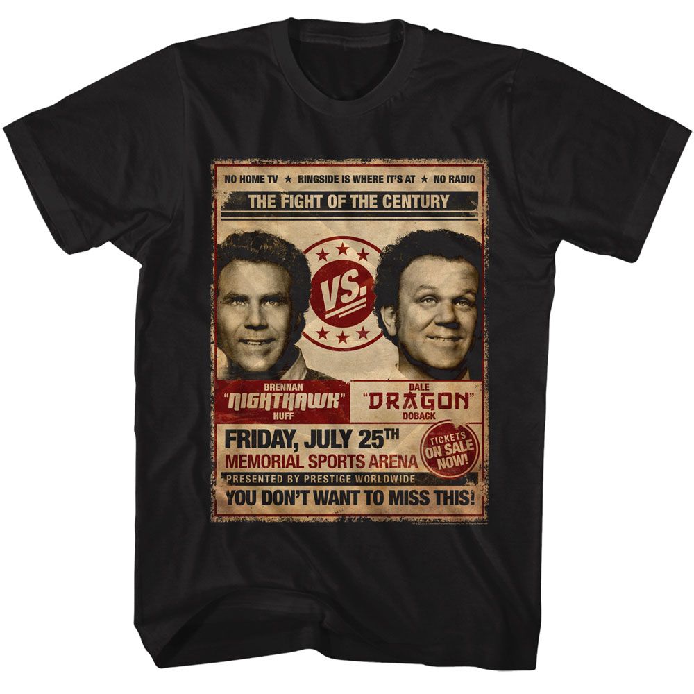 Black Step Brothers t-shirt featuring a Step Brothers Step Brothers Fight Poster design