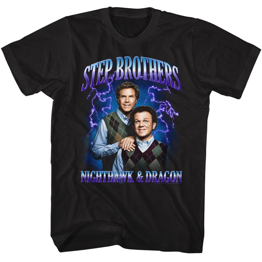 Black Step Brothers t-shirt featuring a Step Brothers Step Brothers Lightning Gradient design