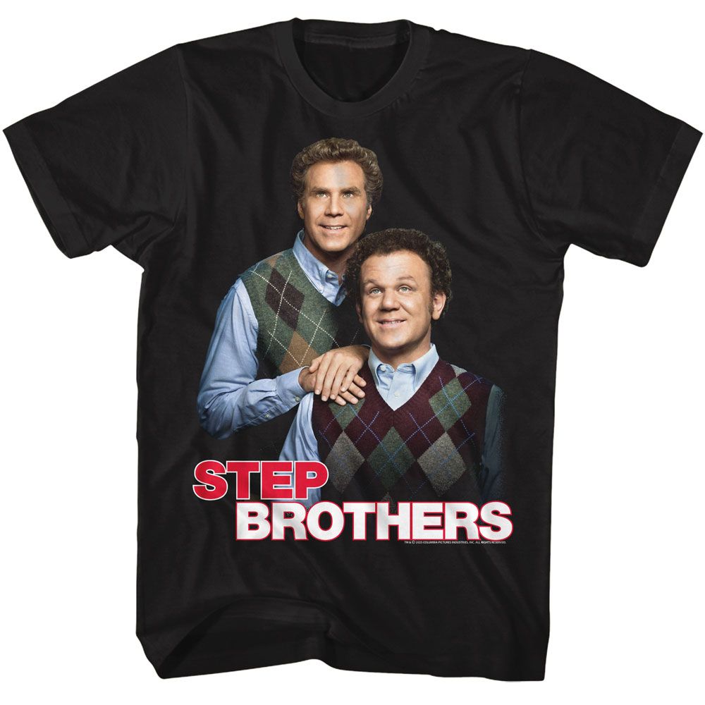 Black Step Brothers t-shirt featuring a Step Brothers Step Brothers Full Color design