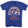 Royal Blue Step Brothers t-shirt featuring an SB Collegiate design