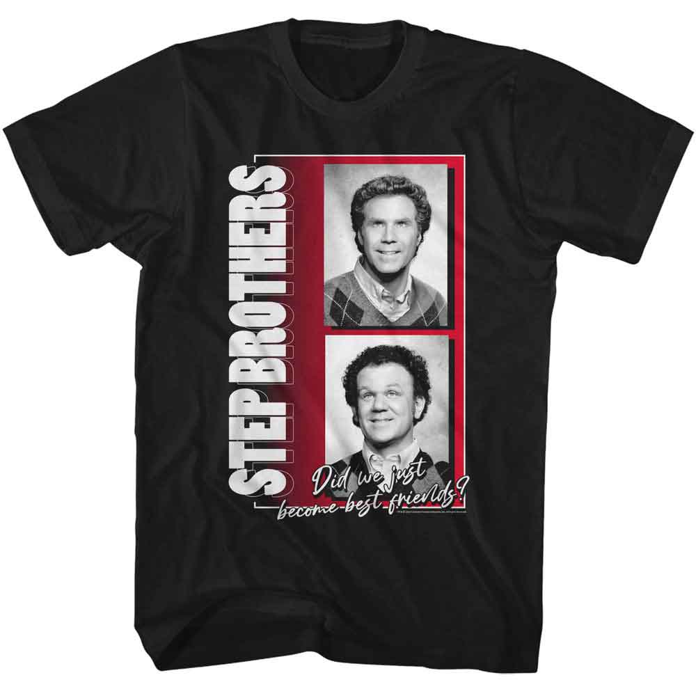 Black Step Brothers t-shirt featuring a Step Brothers Step Brothers Bw Photos design