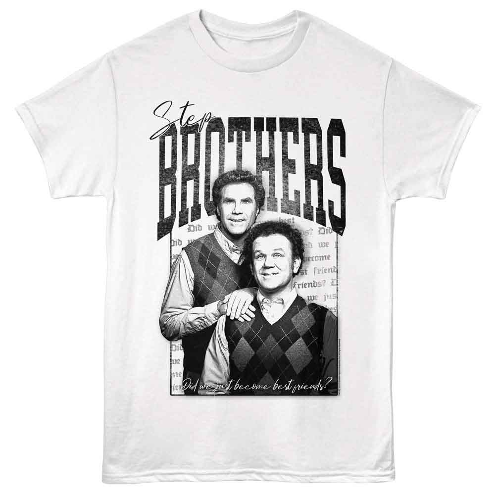 White Step Brothers t-shirt featuring a Step Brothers Step Brothers Just Become Friends design