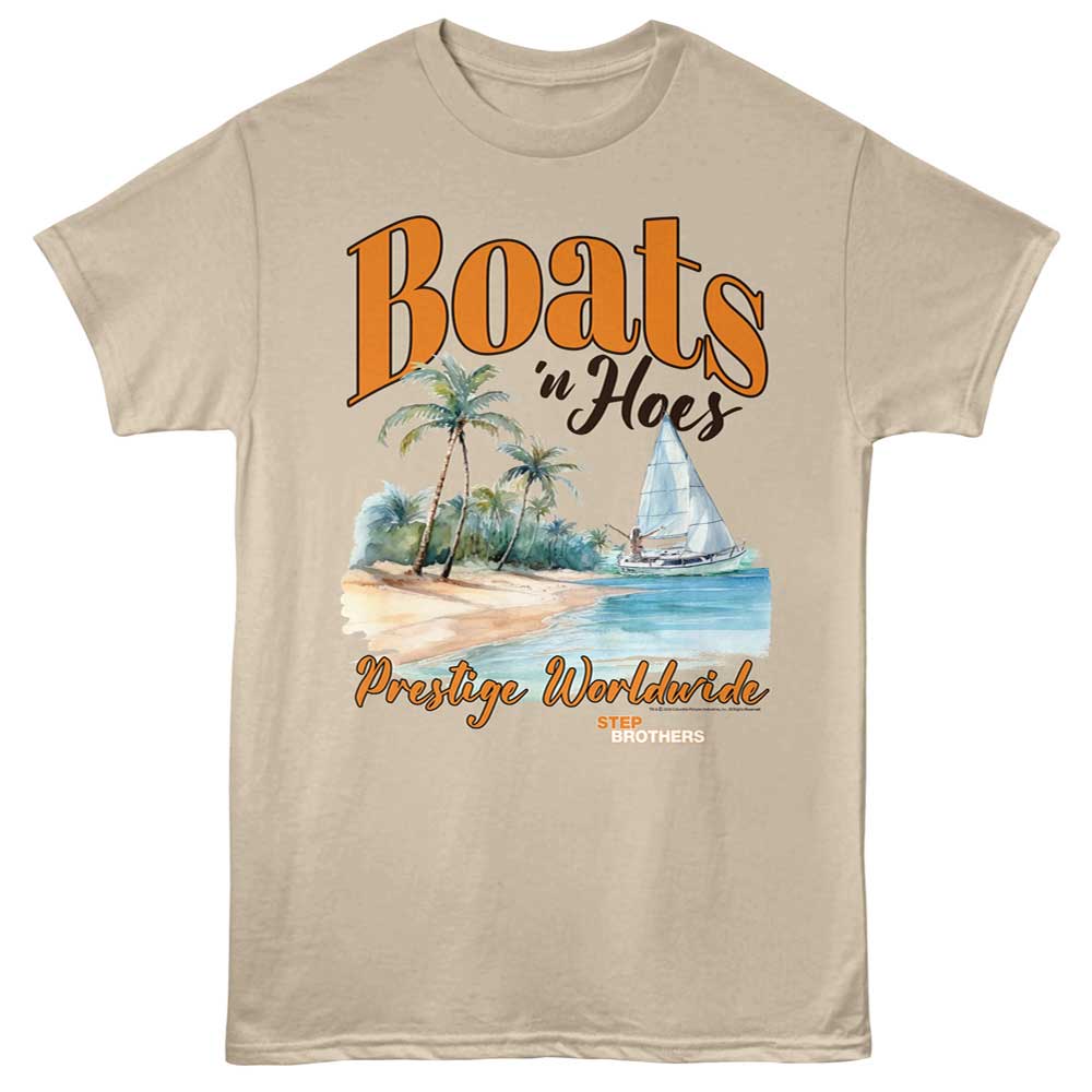 Sand Step Brothers t-shirt featuring a Step Brothers Step Brothers Boats Hoes Privilege design