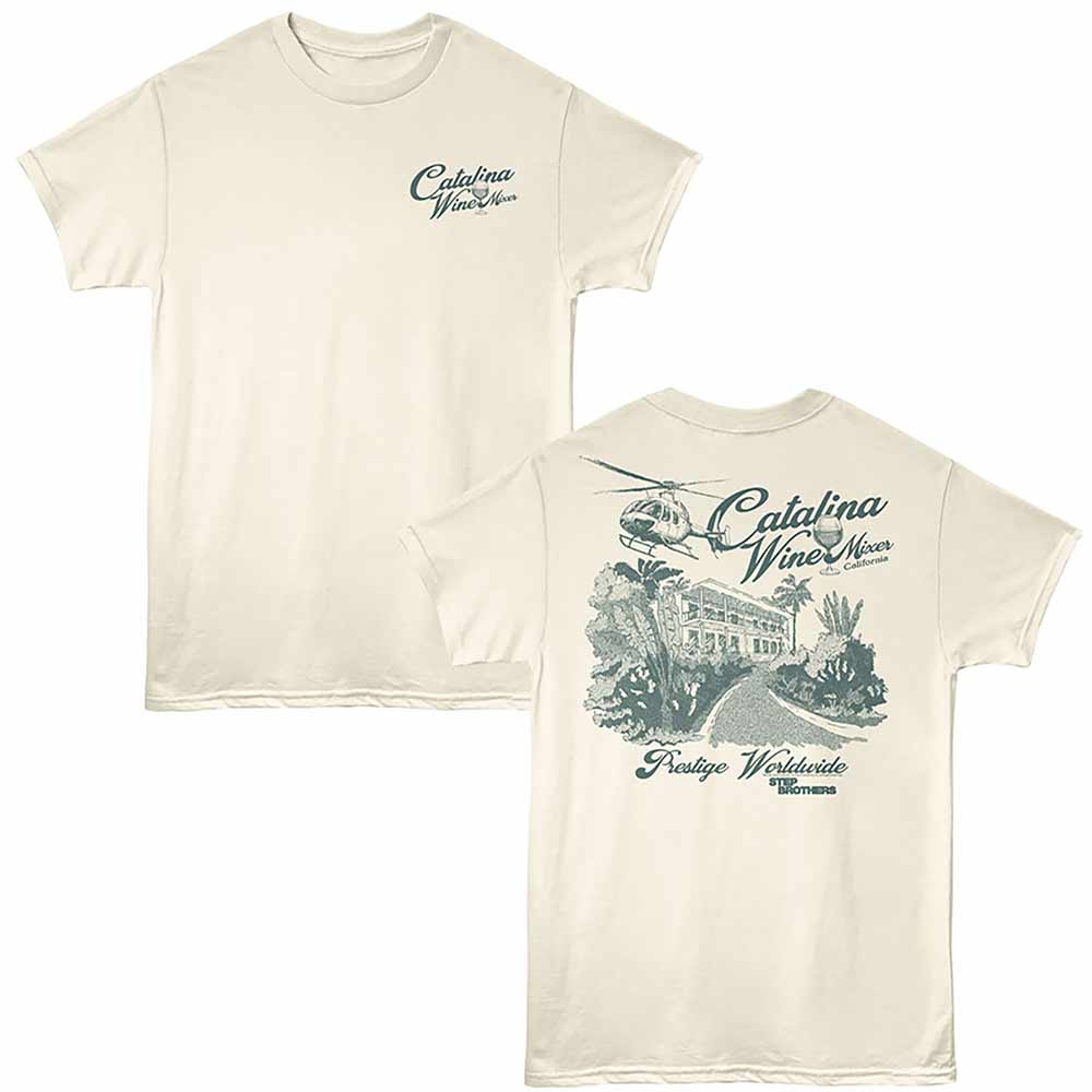 Natural Step Brothers t-shirt featuring a Catalina Wine Mixer Villa design
